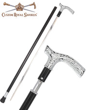 Custom RC Swords Chrome Fritz Handle Sword Cane – Black Metal Shaft, 29" Blade