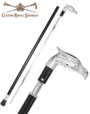 Custom RC Swords Chrome Eagle Handle Sword Cane – Black Metal Shaft, 29" Blade