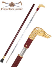 Custom RC Swords Brass Dog Handle Sword Cane – Mahogany Metal Shaft, 29" Blade