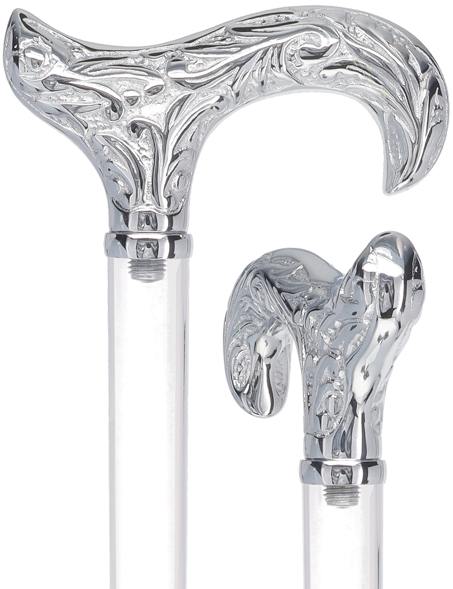 Flame Crystal Elegance Chrome Derby Cane with Invisible Acrylic Shaft Options