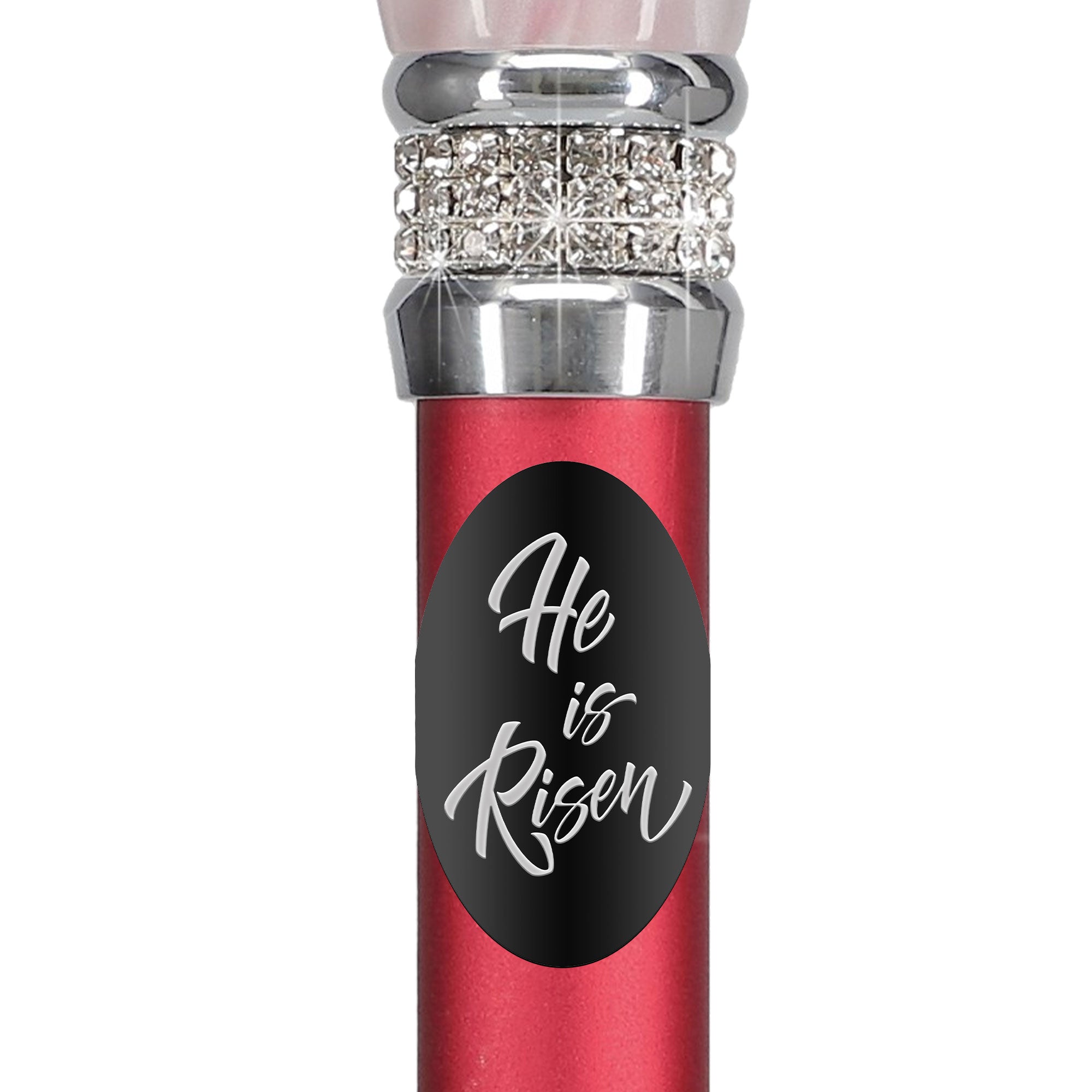 Custom Cane Engraving - Oval Black Anodized Aluminum - He is Risen