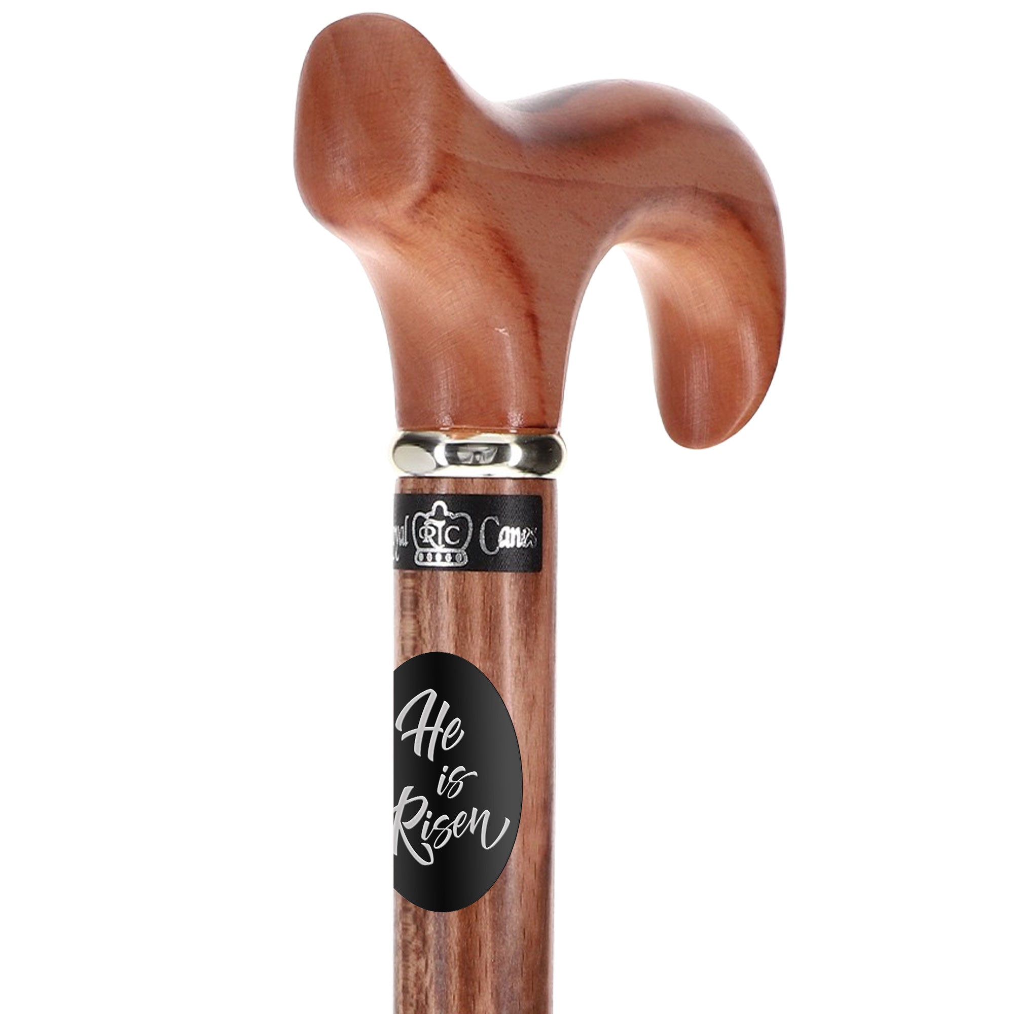 Custom Cane Engraving - Oval Black Anodized Aluminum - He is Risen