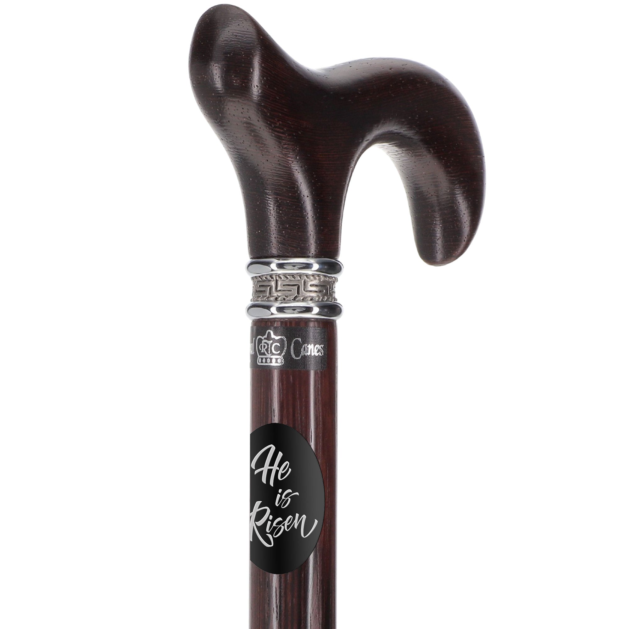 Custom Cane Engraving - Oval Black Anodized Aluminum - He is Risen