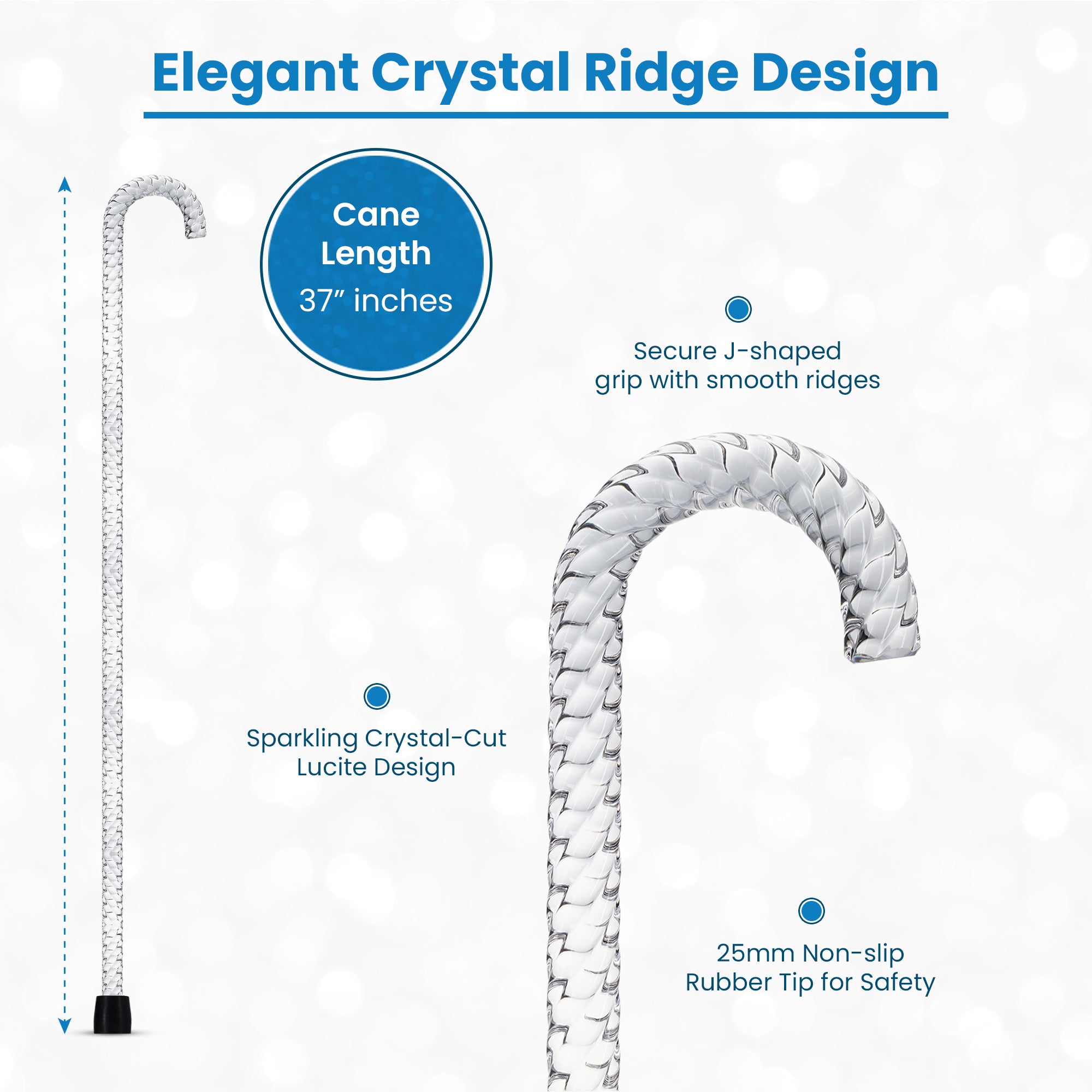 Crystal Ridges Clear Lucite Shaft J Tourist Walking Cane
