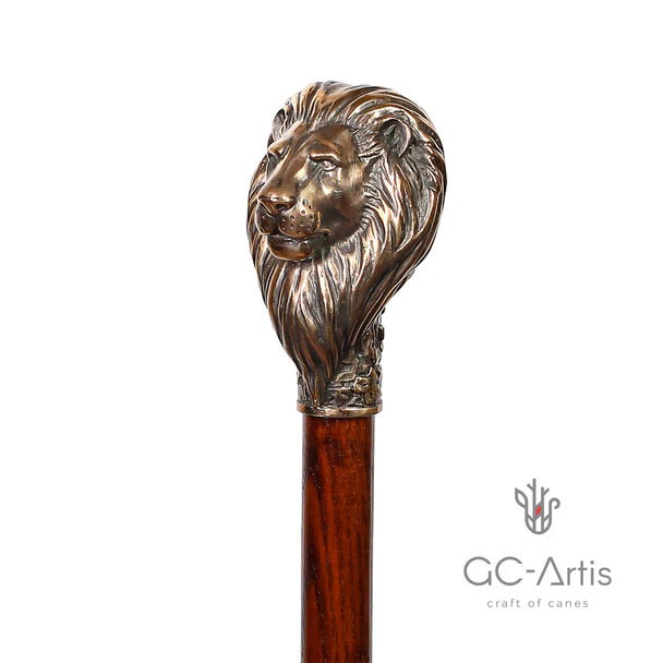 "The Lion's Head" - Museum-Quality Solid Bronze Walking Cane by Kotenko A.