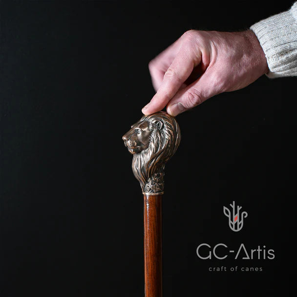 "The Lion's Head" - Museum-Quality Solid Bronze Walking Cane by Kotenko A.