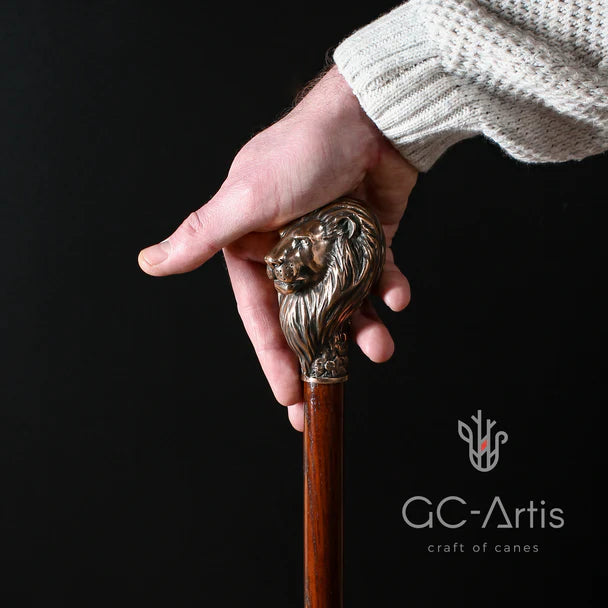"The Lion's Head" - Museum-Quality Solid Bronze Walking Cane by Kotenko A.