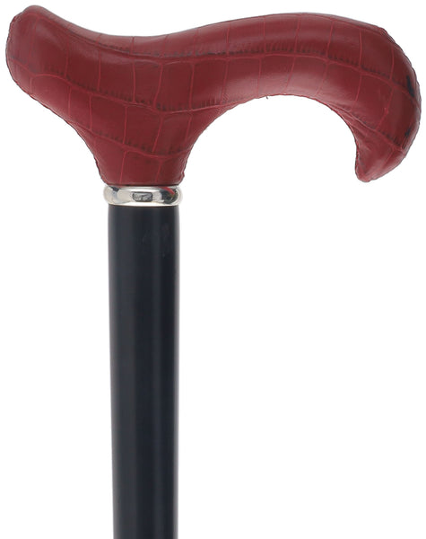 Unique single item listing: Red leather wrapped handle walking cane w/ black shaft