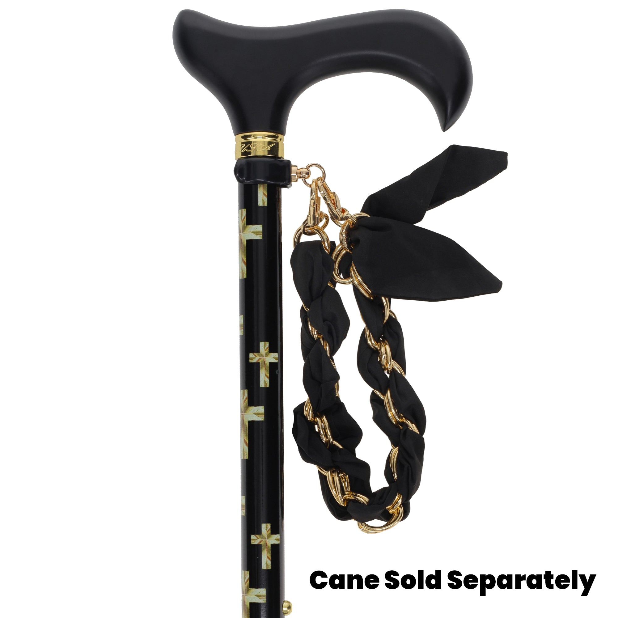 Add a Luxury Gold Chain Wrist Strap -  Silk Satin Scarf for Larger Shaft Size Canes