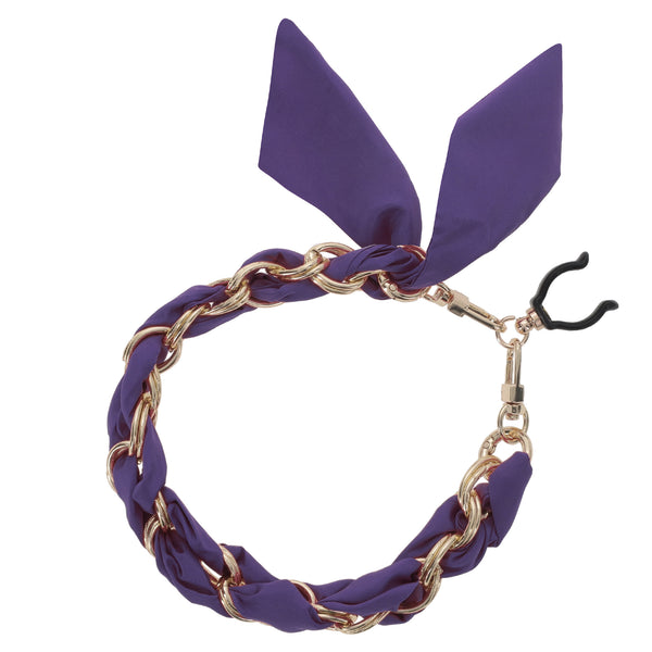 Gold Chain Wrist Strap - Luxury Violet Silk Satin scarf for 18mm-25mm canes