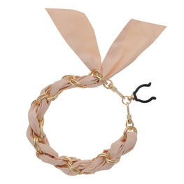 FashionStix Luxury Creme Silk Satin scarf with Chain Wrist Strap with Clip Holder