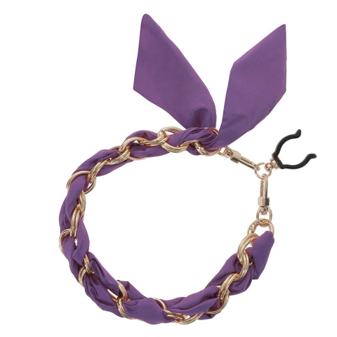 FashionStix Luxury Purple Silk Satin scarf with Chain Wrist Strap with Clip Holder