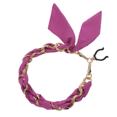 Gold Chain Wrist Strap - Luxury Purple Pink Silk Satin Scarf for 16mm-18mm canes