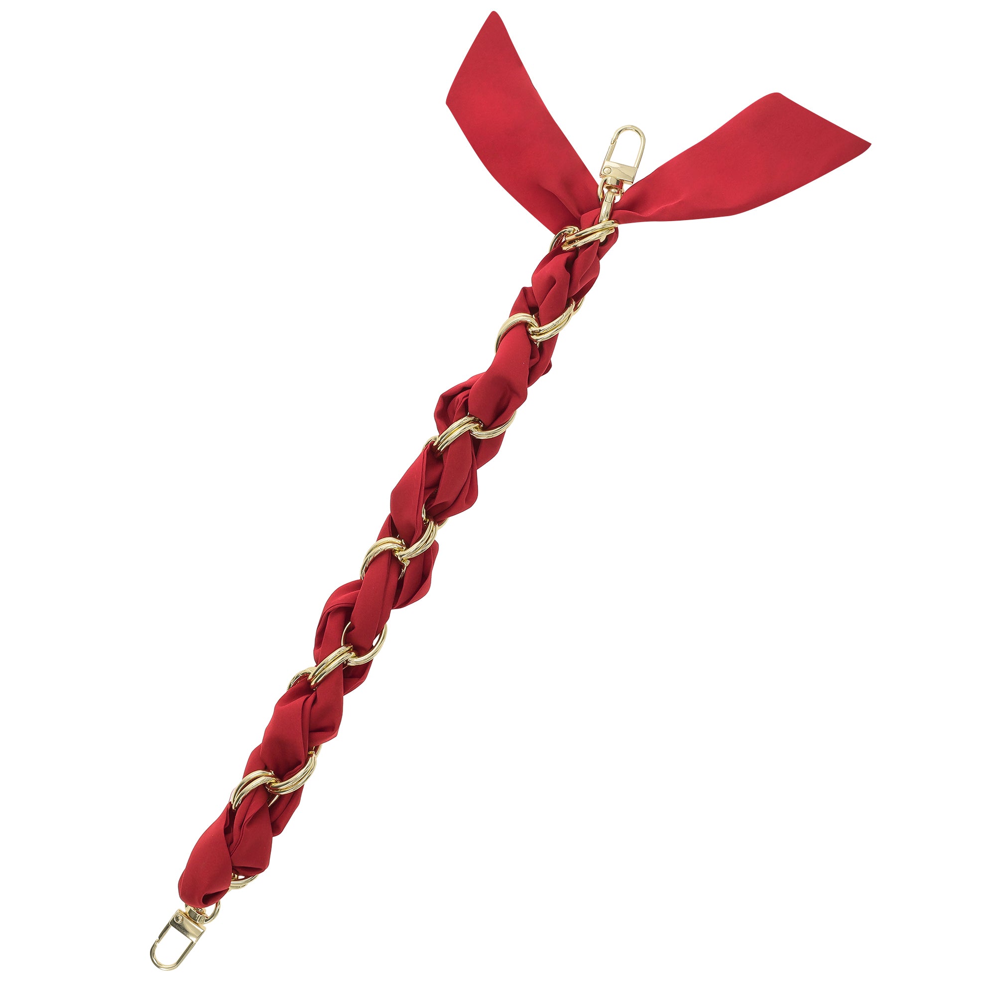 FashionStix Luxury Red Silk Satin scarf with Chain Wrist Strap with Clip Holder