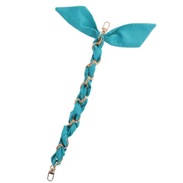 Gold Chain Wrist Strap - Luxury Turquoise Silk Satin Scarf for 16mm-18mm canes