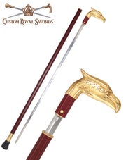 Custom RC Swords Brass Eagle Handle Sword Cane – Mahogany Metal Shaft, 29" Blade
