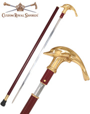 Custom RC Swords Brass Dolphin Handle Sword Cane – Mahogany Metal Shaft, 29" Blade
