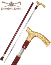 Custom RC Swords Brass Fritz Handle Sword Cane – Mahogany Metal Shaft, 29" Blade