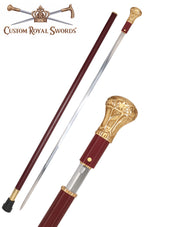 Custom RC Swords Brass Knob Handle Sword Cane – Mahogany Metal Shaft, 29" Blade