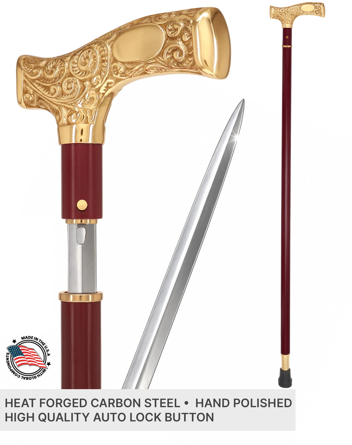 Custom Royal Swords Engravable Brass Fritz Sword Cane – Mahogany Metal Shaft, 29" Blade