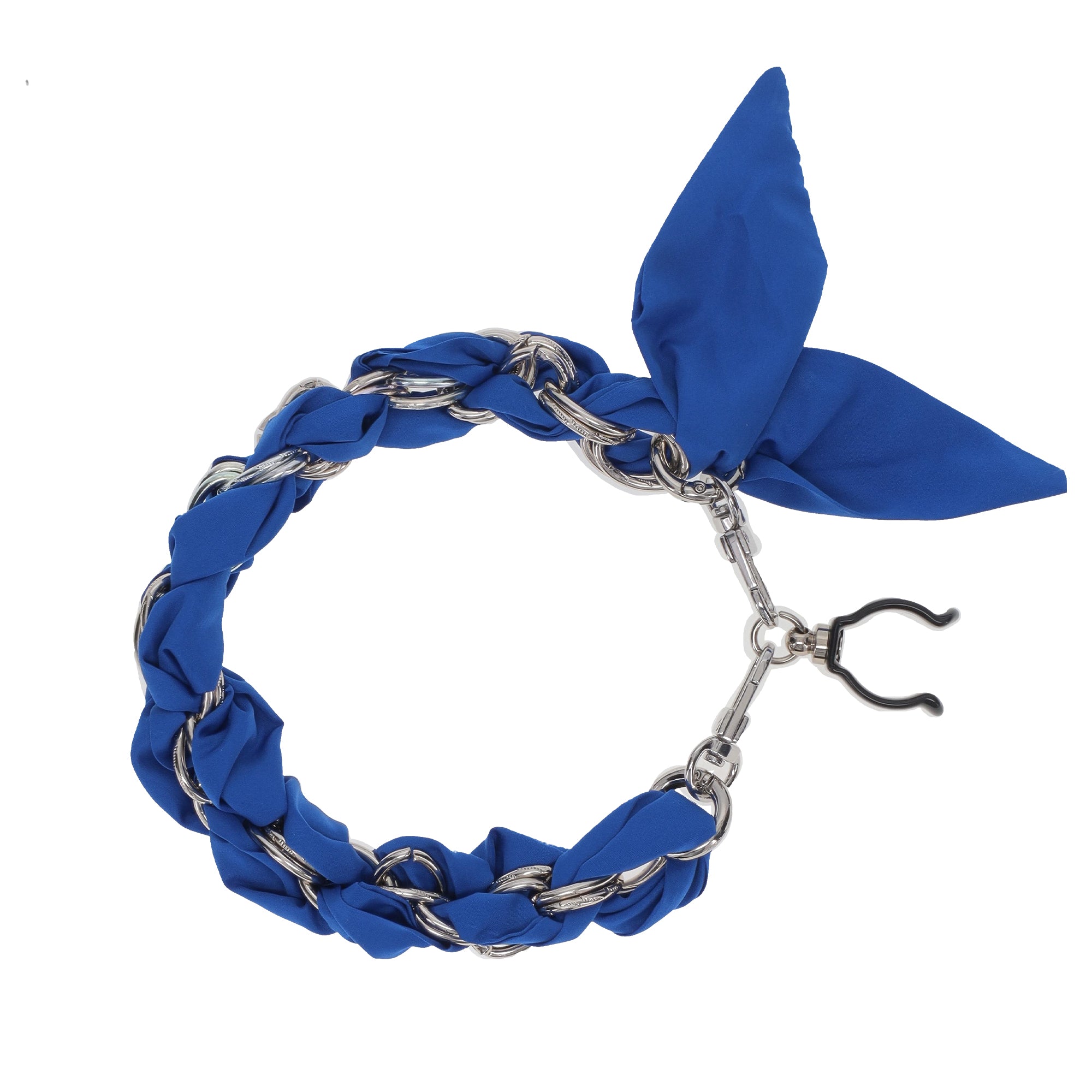 Silver Chain Wrist Strap - Luxury Blue Silk Satin scarf for 18mm-25mm canes