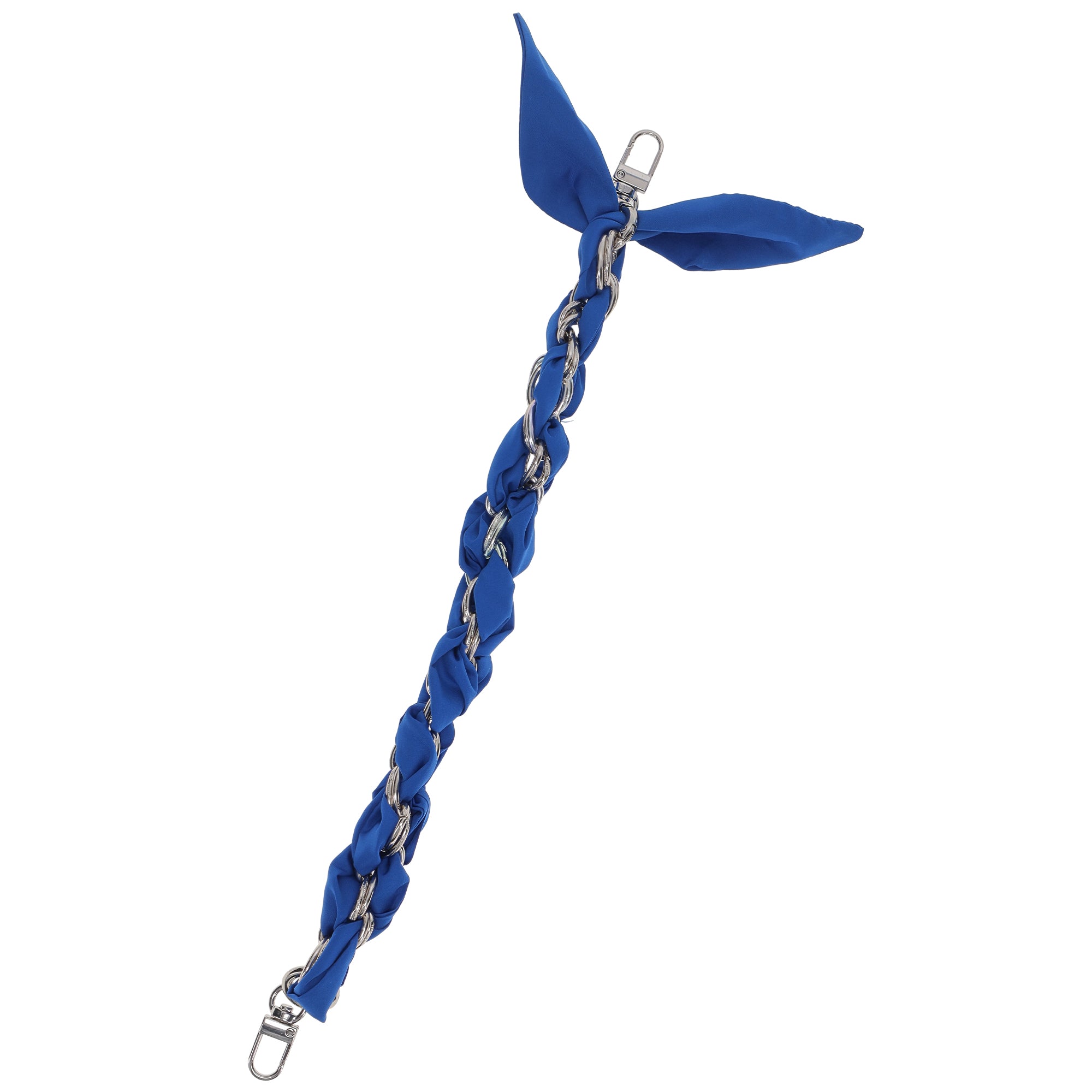 Silver Chain Wrist Strap - Luxury Blue Silk Satin scarf for 18mm-25mm canes