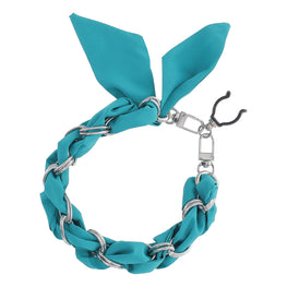 Silver Chain Wrist Strap - Luxury Turquoise Silk Satin Scarf for 16mm-18mm canes