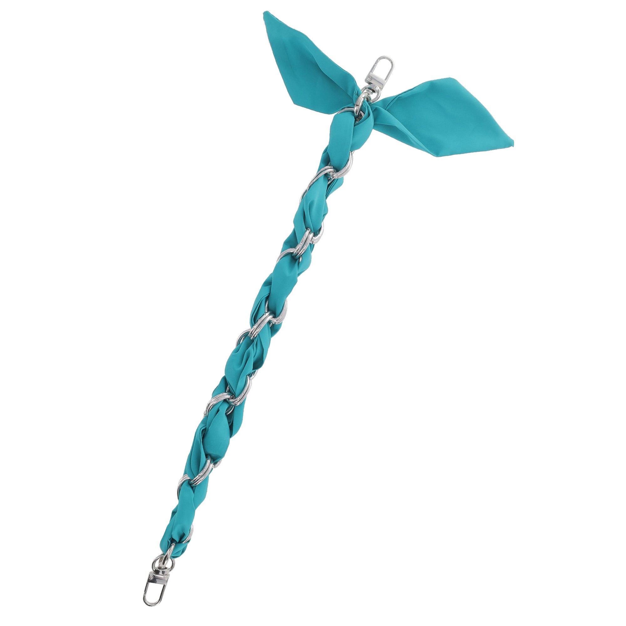 Silver Chain Wrist Strap - Luxury Turquoise Silk Satin Scarf for 16mm-18mm canes
