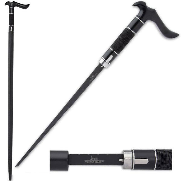 Scratch and Dent Black Oxide Wire Wrapped Sword Cane with Wooden Shaft & Metal Handle - 7CR17 Steel Blade V2422