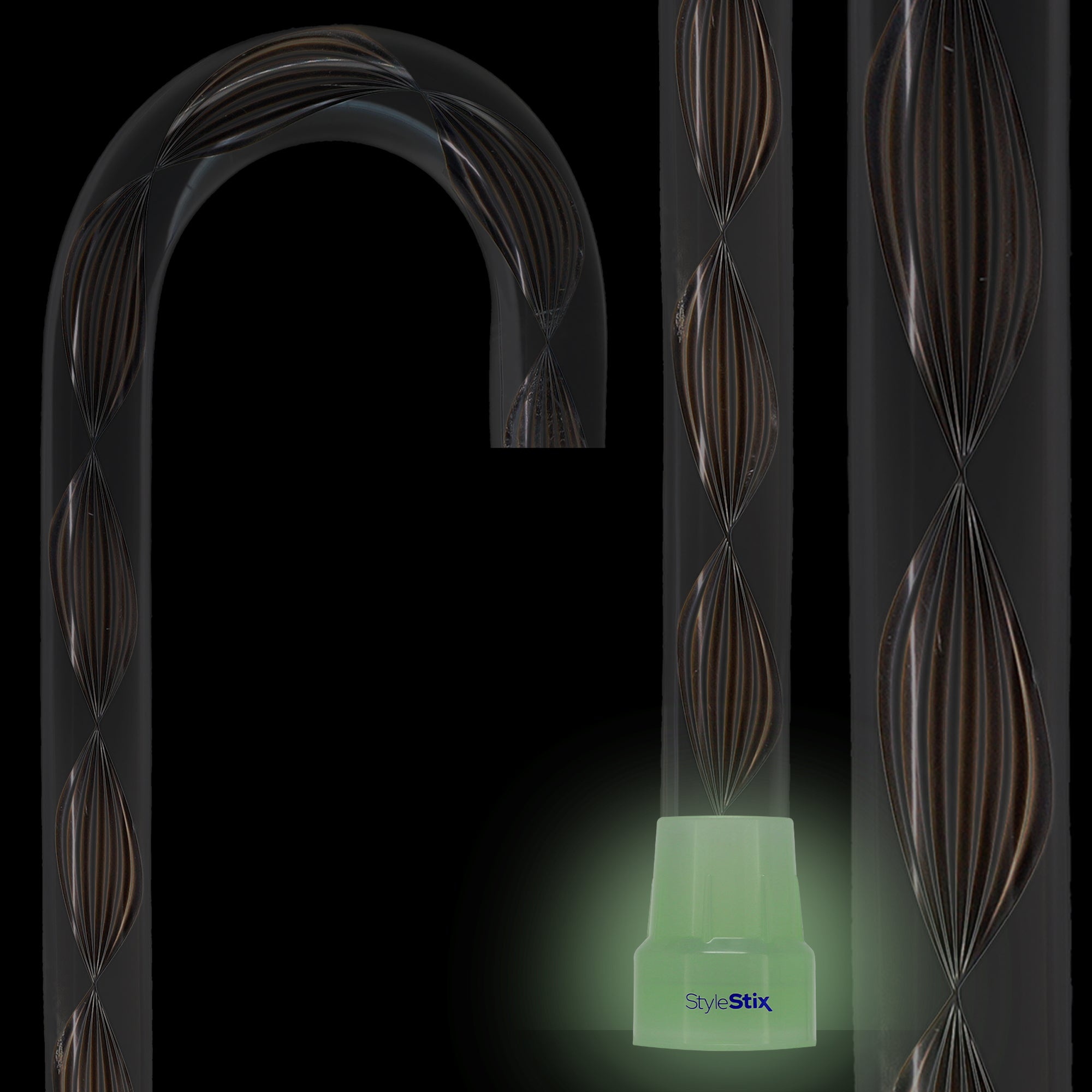 Obsidian Helix Cane: Sophisticated Black Twists, Clear Shaft