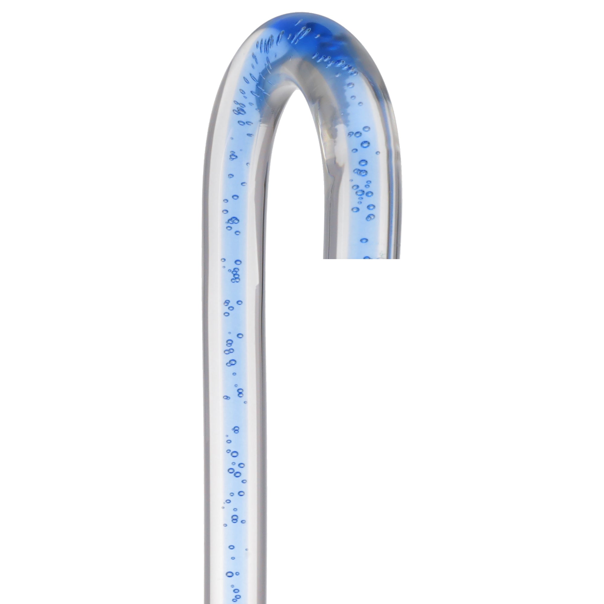 Clear Ocean Cane: Blue Streak w/ Floating Bubbles in Clear Shaft