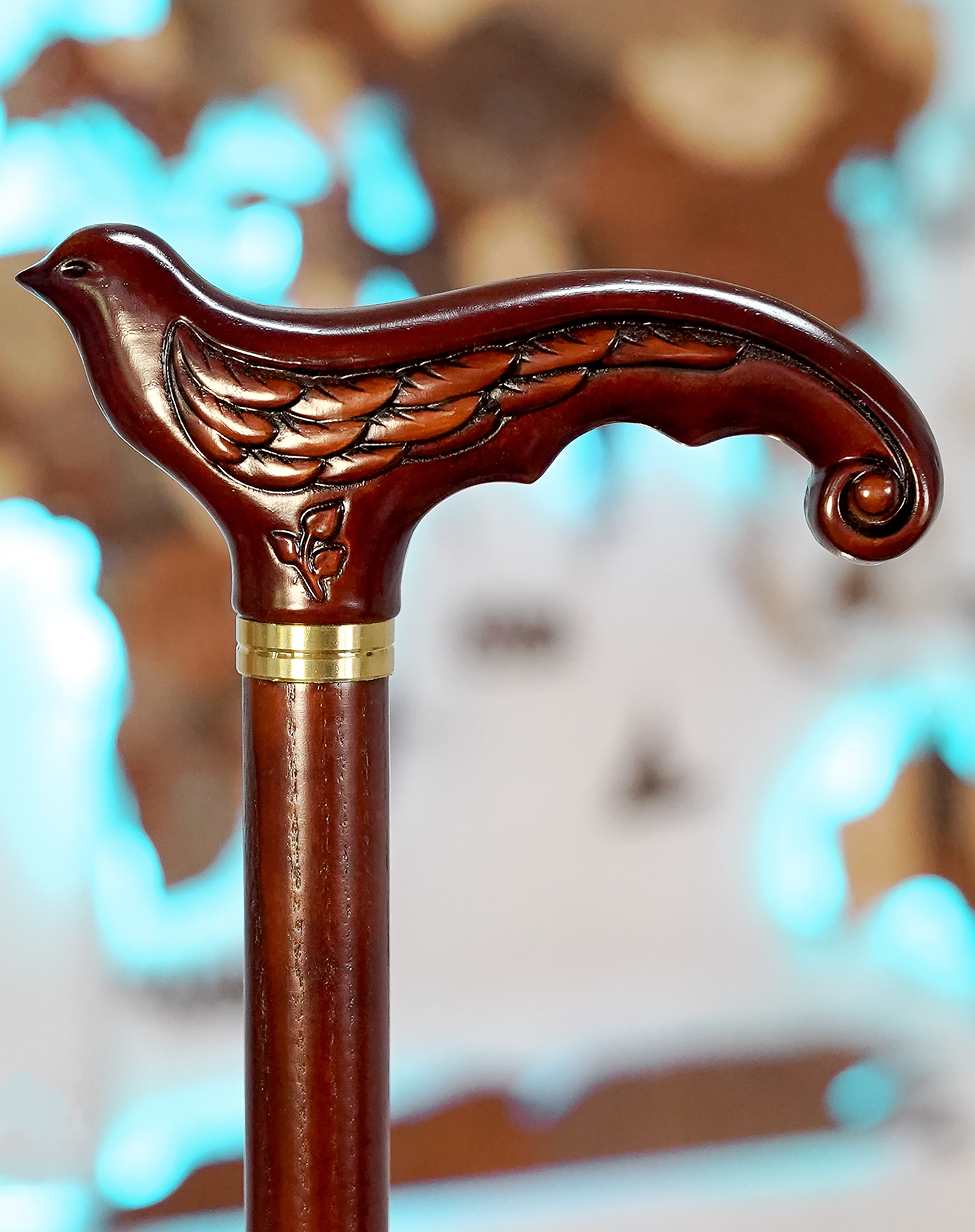 Swallow Under the Tree: Artisan Intricate Hand-Carved Cane