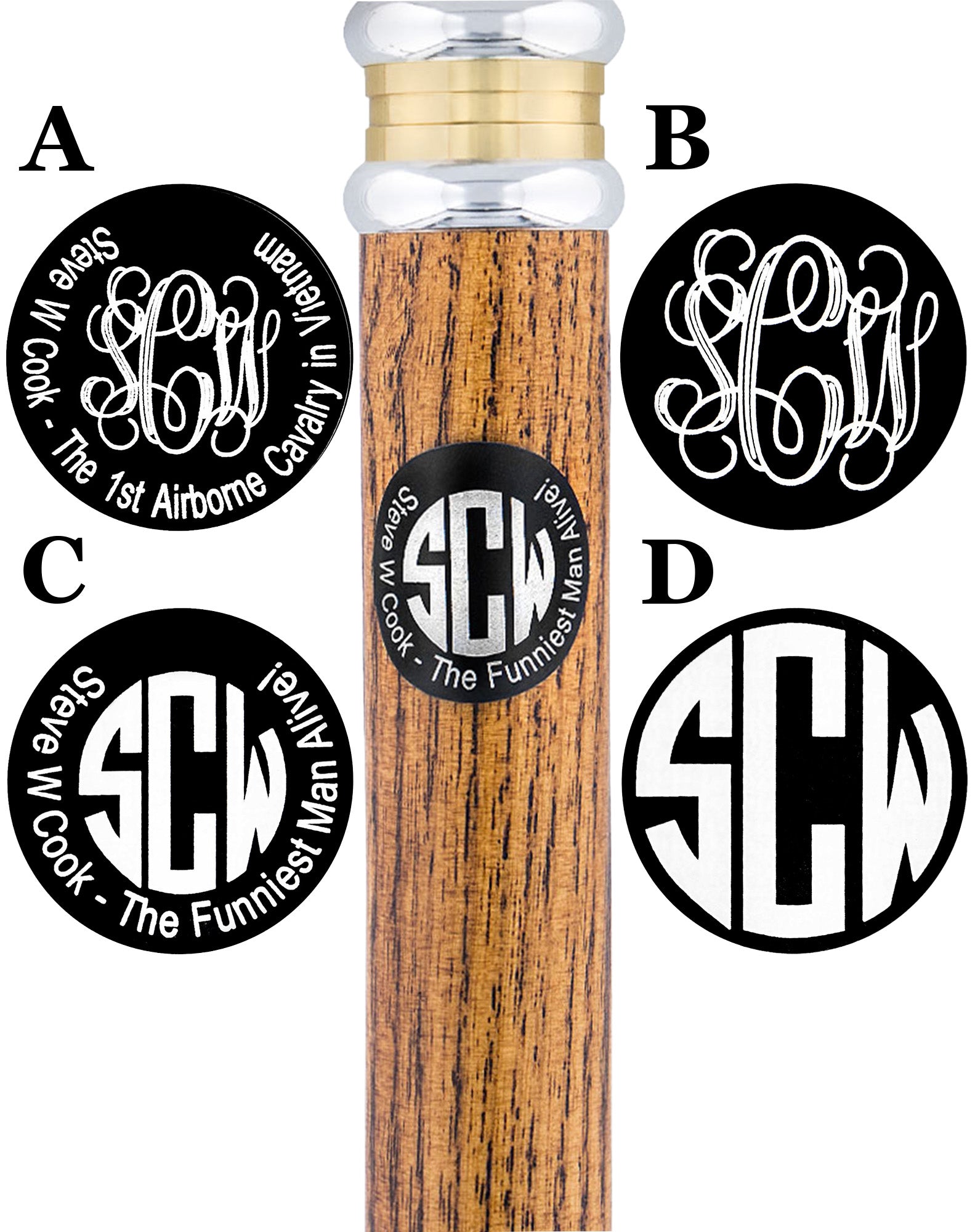 Custom Cane Engraving: Circle in Black Anodized Aluminum