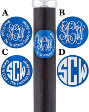 Custom Cane Engraving: Circle in Blue Anodized Aluminum