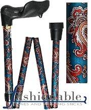 Classic Canes Paisley Folding Adjustable Palm Grip Walking Cane With Adjustable Aluminum Shaft and Brass Collar