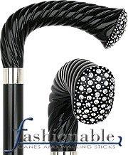 Classic Canes Rhinestone Opera Handle Walking Cane With Black Beechwood Shaft and Silver Collar