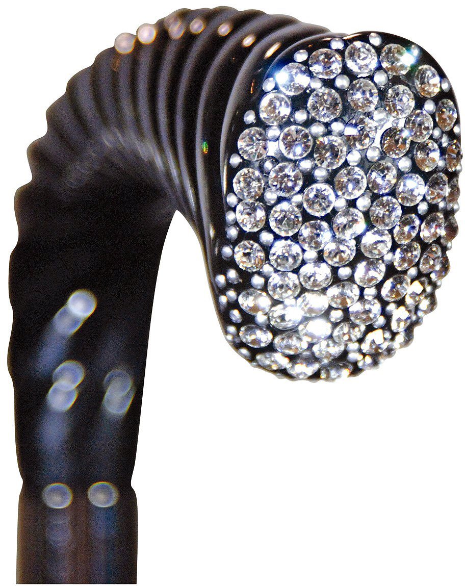 Classic Canes Rhinestone Opera Handle Walking Cane With Black Beechwood Shaft and Silver Collar