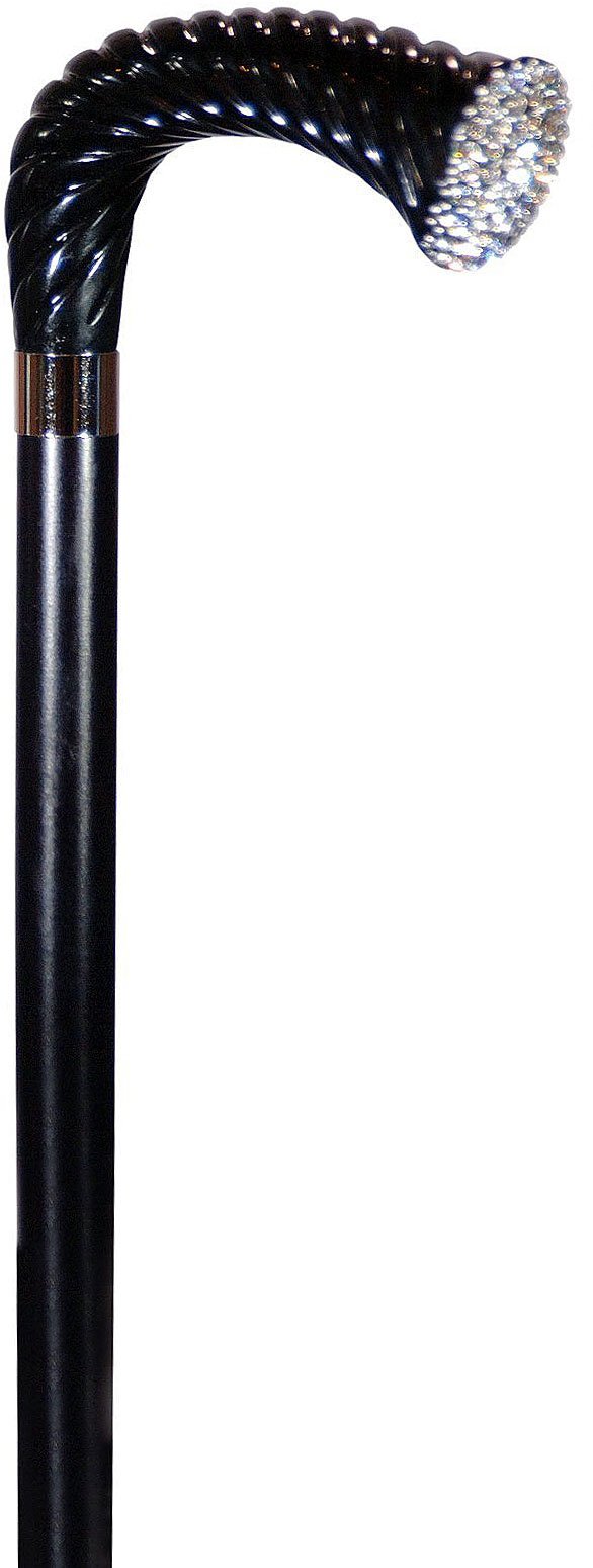 Classic Canes Rhinestone Opera Handle Walking Cane With Black Beechwood Shaft and Silver Collar