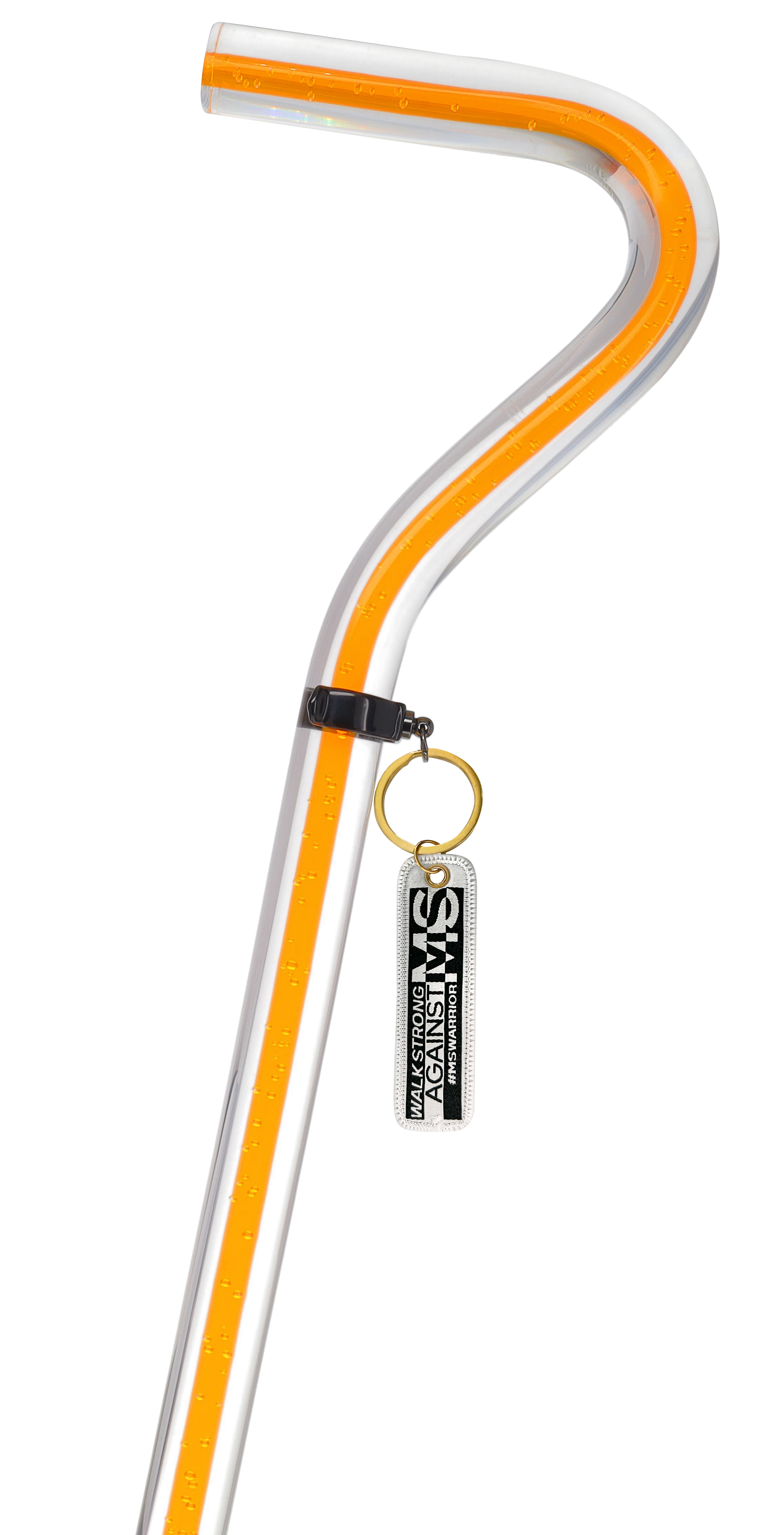 "Be Bold Wear Orange" Cane: Orange Streak w/ Floating Bubbles in Clear Shaft