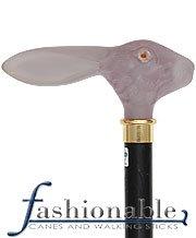 Comoys Frosted Lucite Rabbit T Handle Walking Cane With Black Beechwood Shaft and Brass Collar