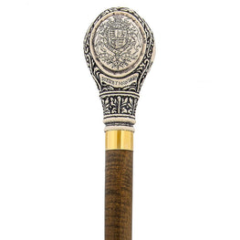 Comoys Horatio Nelson Scrimshaw Knob Walking Stick w/ Brown Beechwood Shaft & Brass Collar