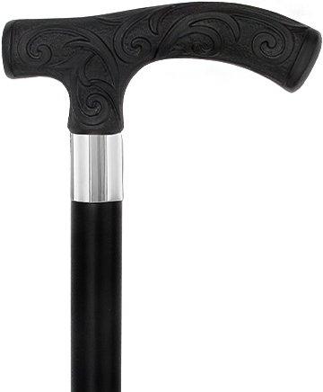 Comoys Carved Black Scroll Fritz Handled Cane - Italian Handle w/Custom Shaft and Collar