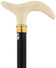 Comoys Faux Ivory Nuevo Handled Walking Cane w/ Black Beech Wood Shaft & Brass Collar