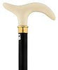 Comoys Faux Ivory Nuevo Handled Walking Cane w/ Black Beech Wood Shaft & Brass Collar