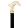 Comoys Faux Ivory Nuevo Handled Walking Cane w/ Black Beech Wood Shaft & Brass Collar