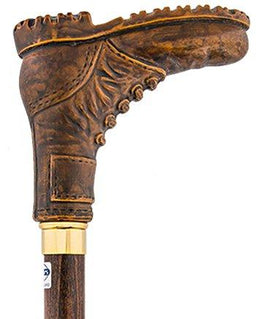 Comoys Hiking Boot Walking Cane With Brown Beechwood Shaft and Brass Collar