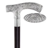 Comoys Carved Scroll Fritz Nickel Plated Handled Cane - Italian Handle w/ Custom Shaft & Collar