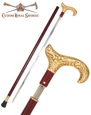 Custom RC Swords Brass Derby Handle Sword Cane – Mahogany Metal Shaft, 29" Blade