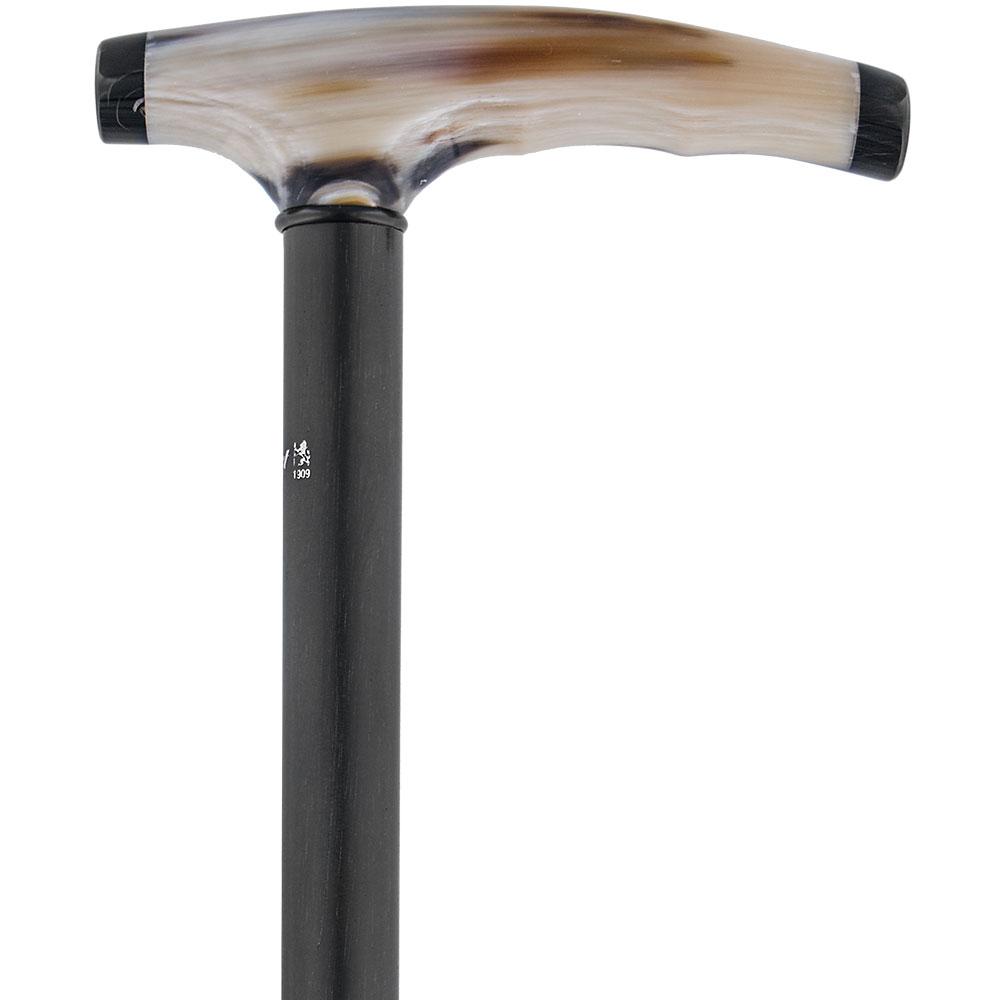 Scratch and Dent Two Tone Blonde Horn Fritz Walking Cane With Ebony Wood  Shaft V2213