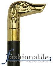 HARVY Brass Dog Head Handle Walking Cane With Black or Walnut Shaft and Brass Collar